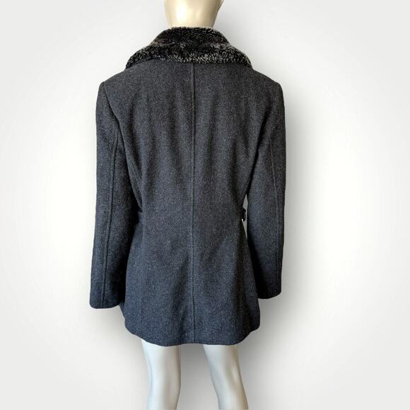 Collection By Gallery Wool Blend Zip Up Peacoat Faux Fur Collar Size L Dark Gray - Picture 2 of 16
